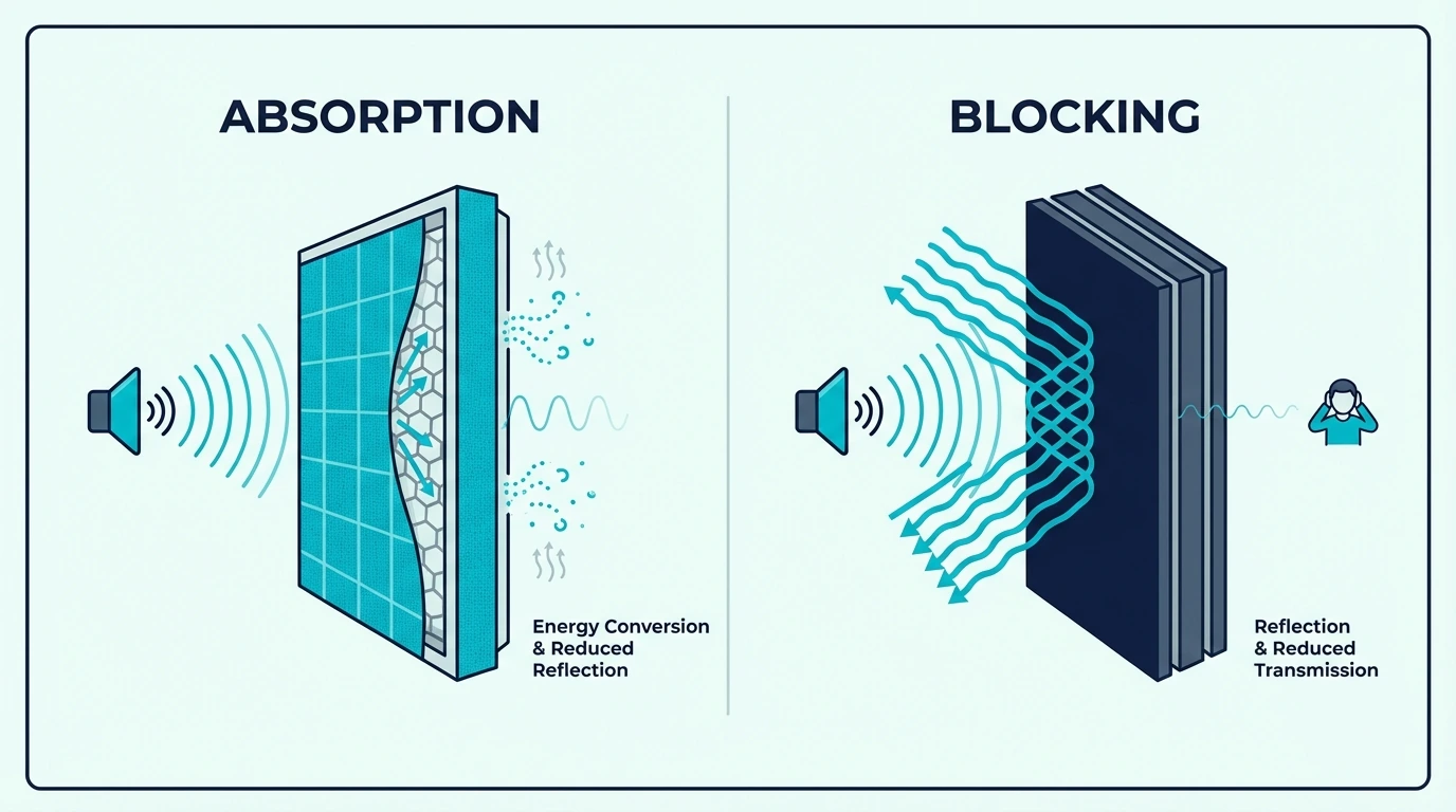 Sound absorption compared with sound blocking