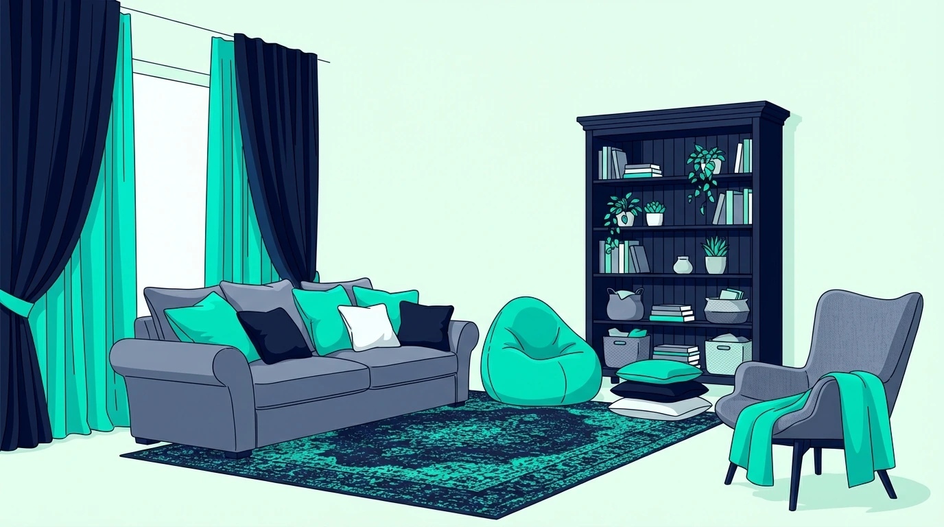 Alternative acoustic solutions including curtains, rugs, bookshelves, and furniture