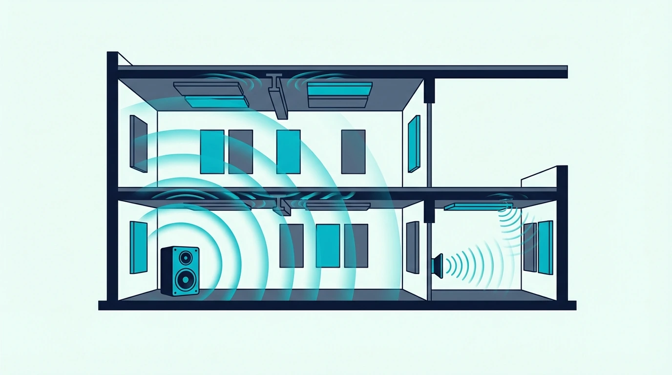 Illustration showing bass traveling through building structure