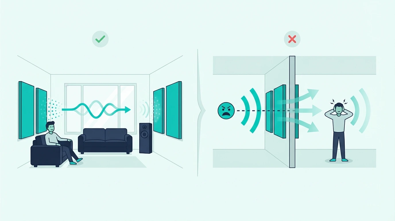 Infographic comparing what acoustic panels can and cannot do for neighbor noise