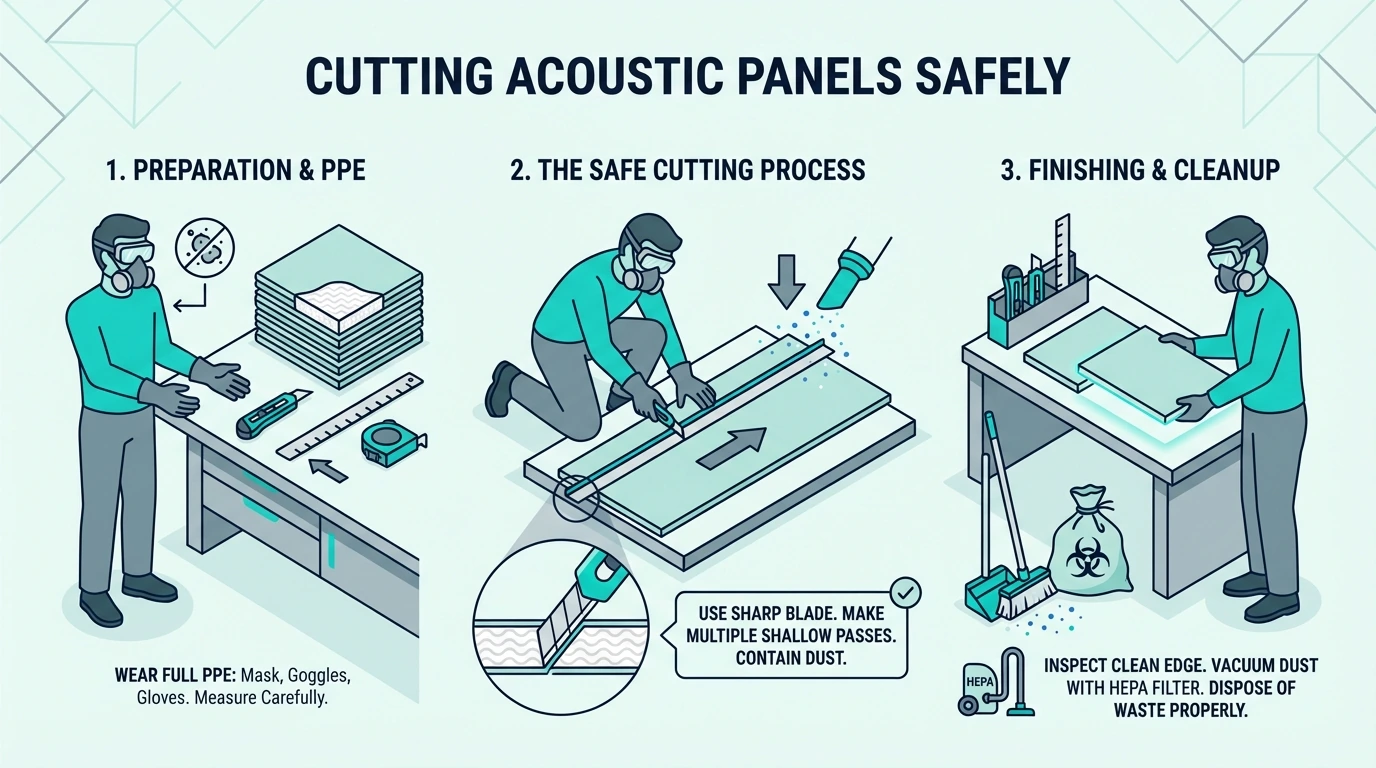 Safely cutting fiberglass acoustic panels