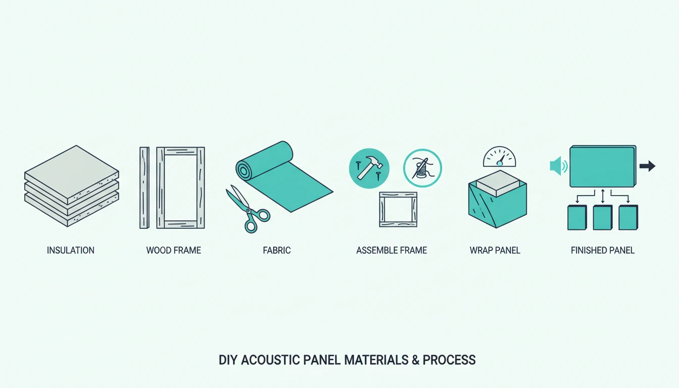 Flat lay of DIY acoustic panel materials