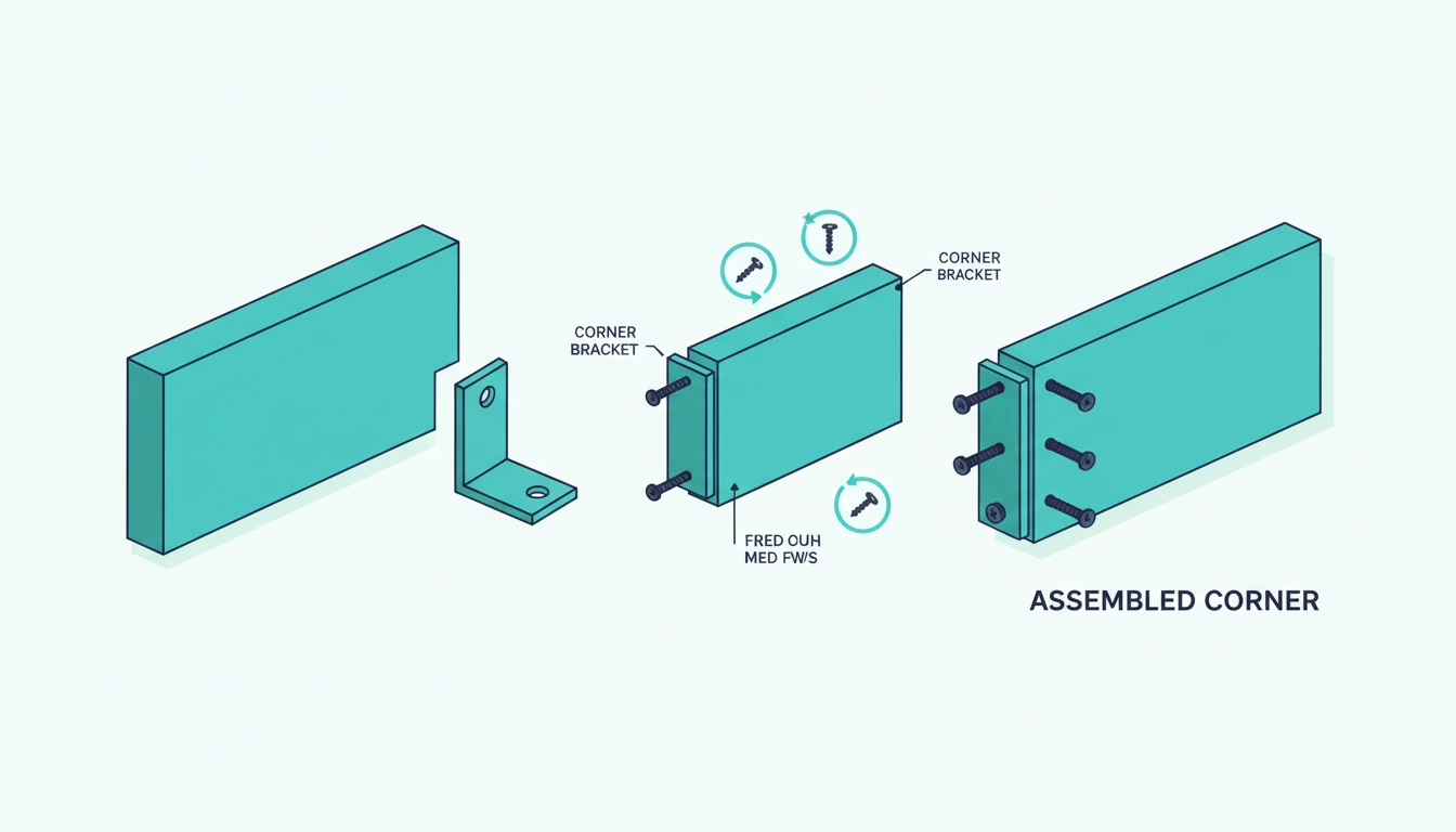 Acoustic panel frame assembled with corner brackets