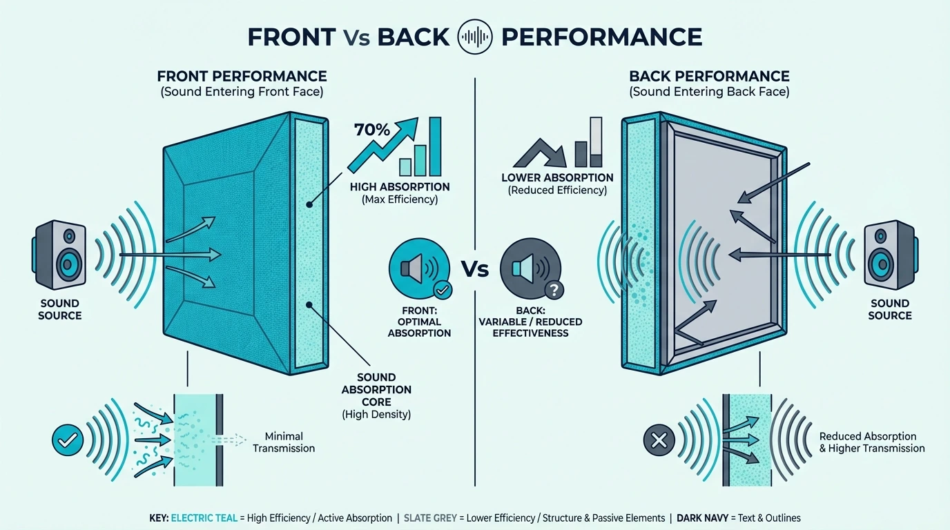 Front and back performance of acoustic panels compared