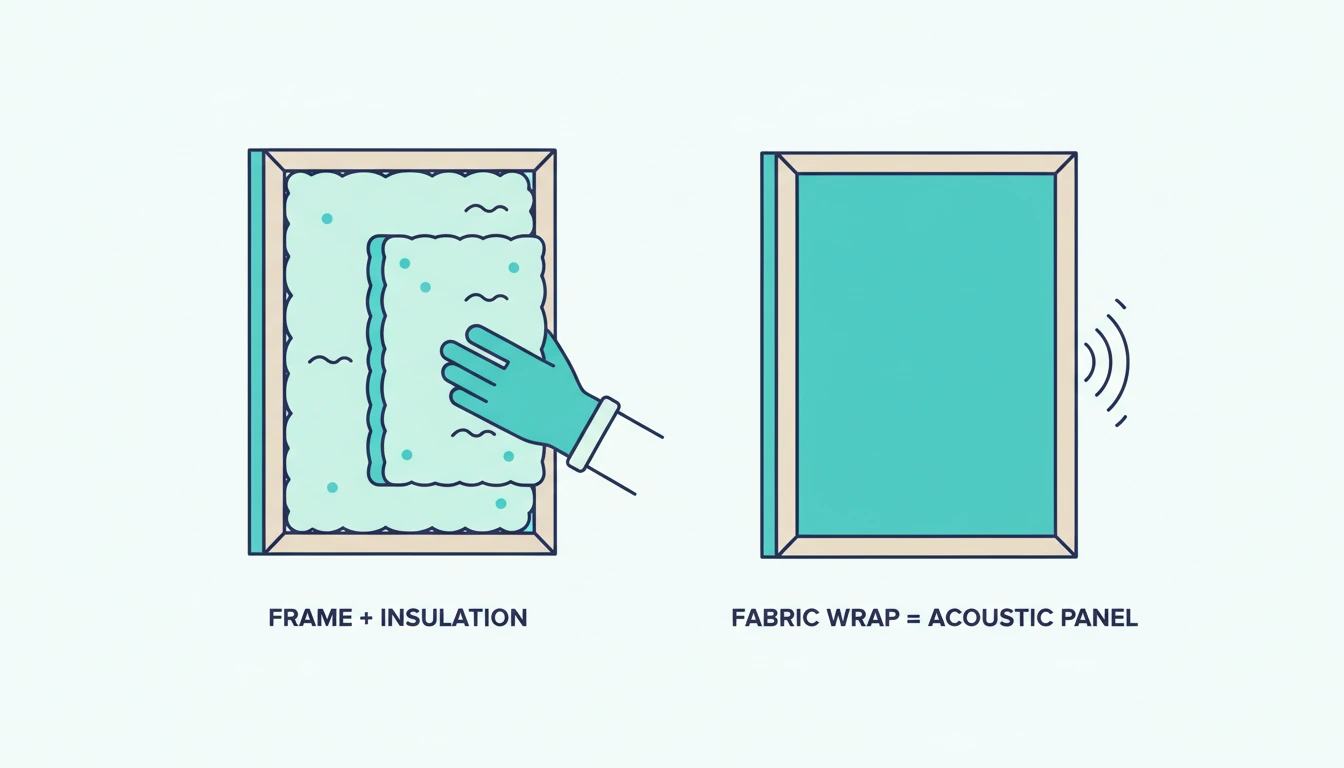 Insulation being installed inside an acoustic panel frame
