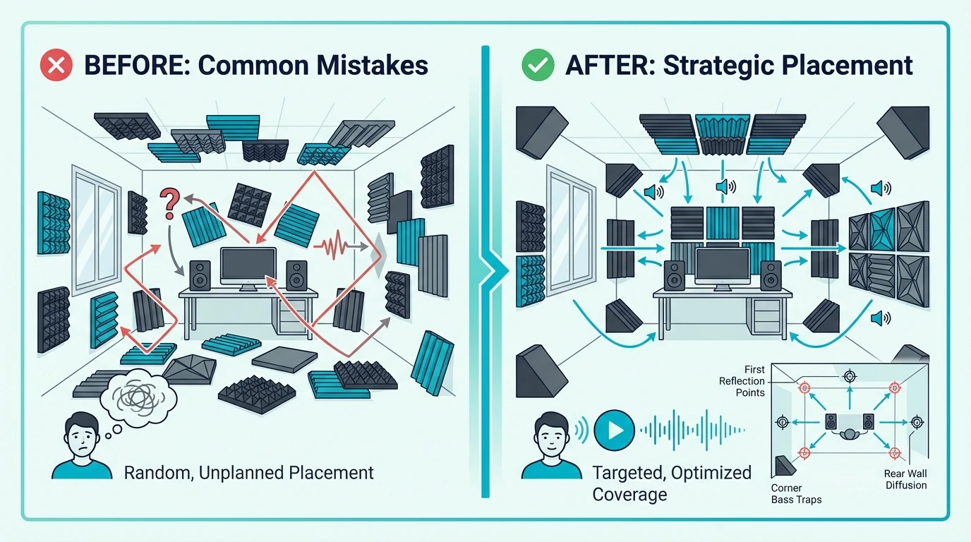 Before-and-after comparison of random versus strategic foam placement
