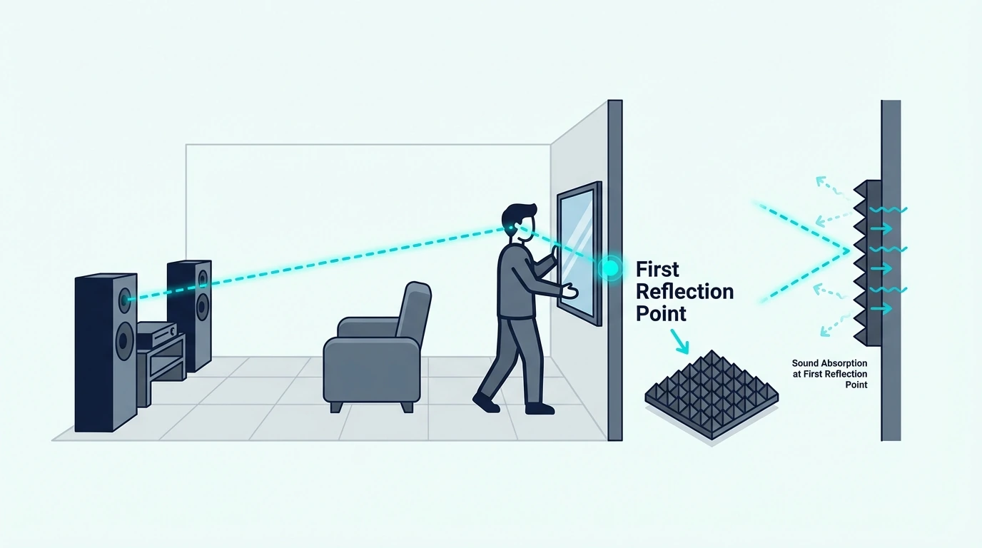 Person using the mirror test to locate a first reflection point