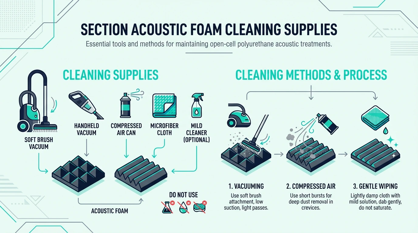 Cleaning supplies for acoustic foam panels
