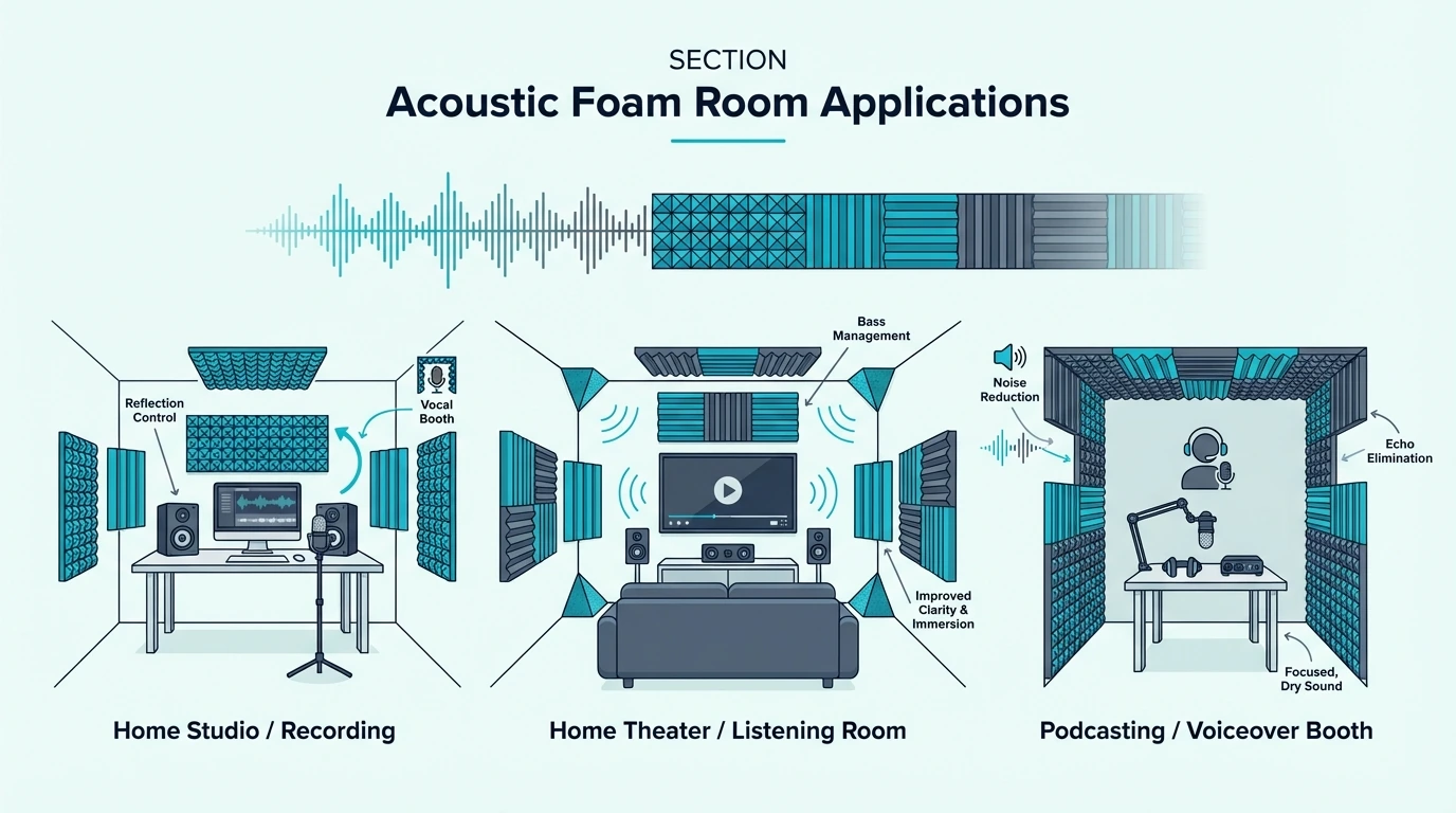 Room applications for different acoustic foam types