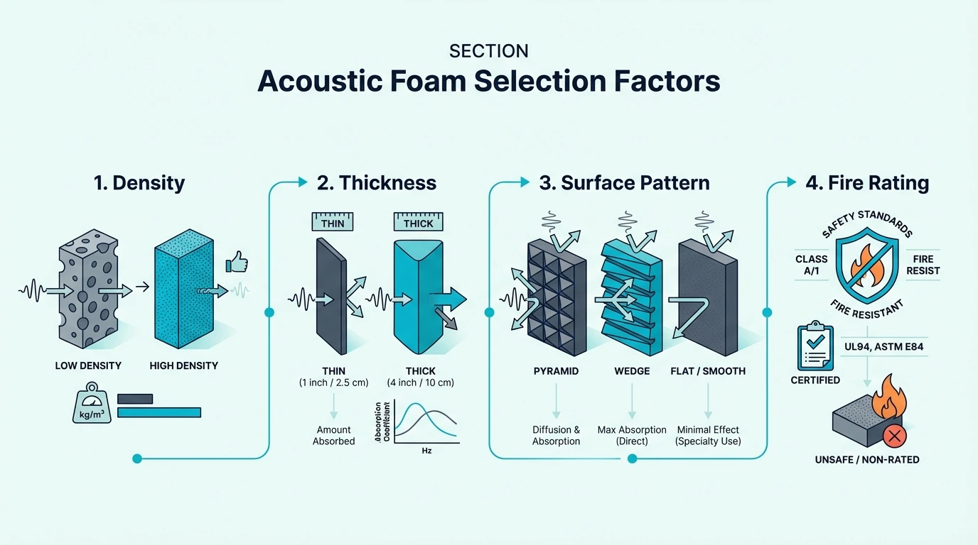 Selection factors for choosing acoustic foam