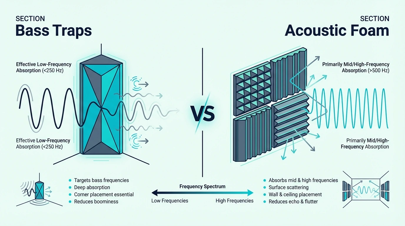 Frequency comparison between bass traps and acoustic foam