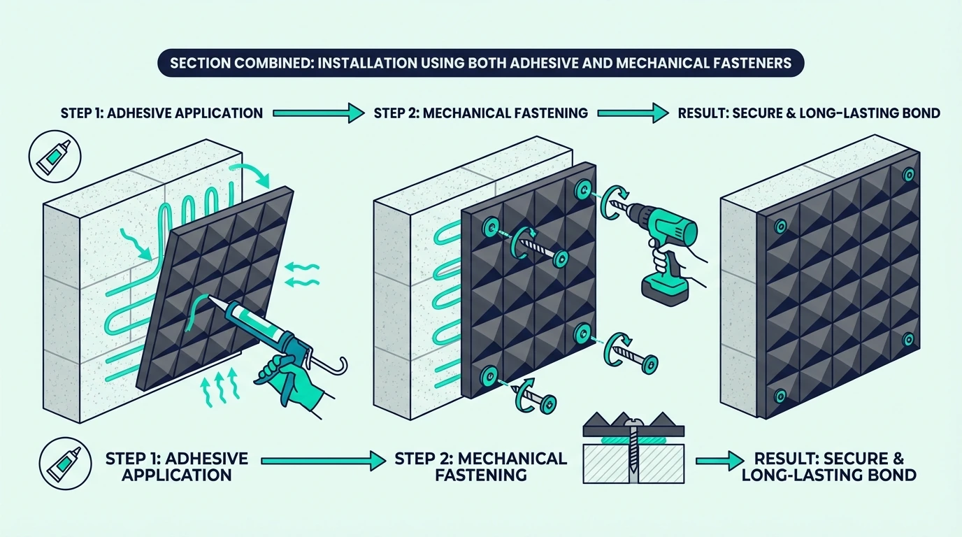 Combined installation using both adhesive and mechanical fasteners