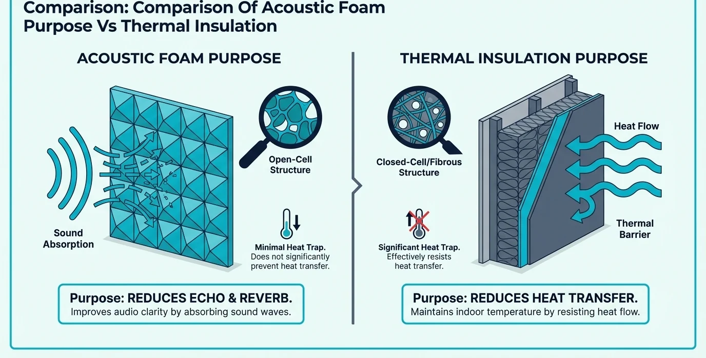 Comparison of acoustic foam purpose versus thermal insulation