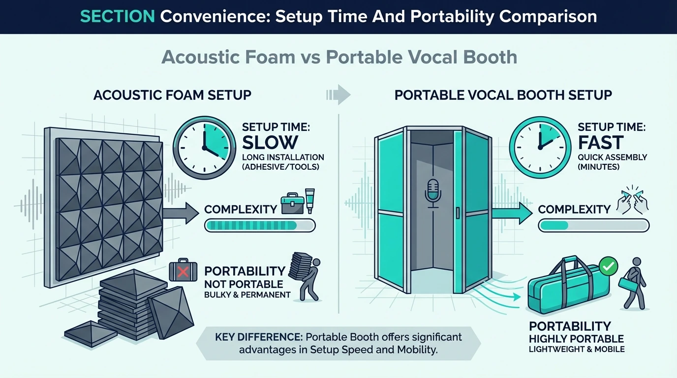 Setup time and portability comparison for foam panels and vocal booths