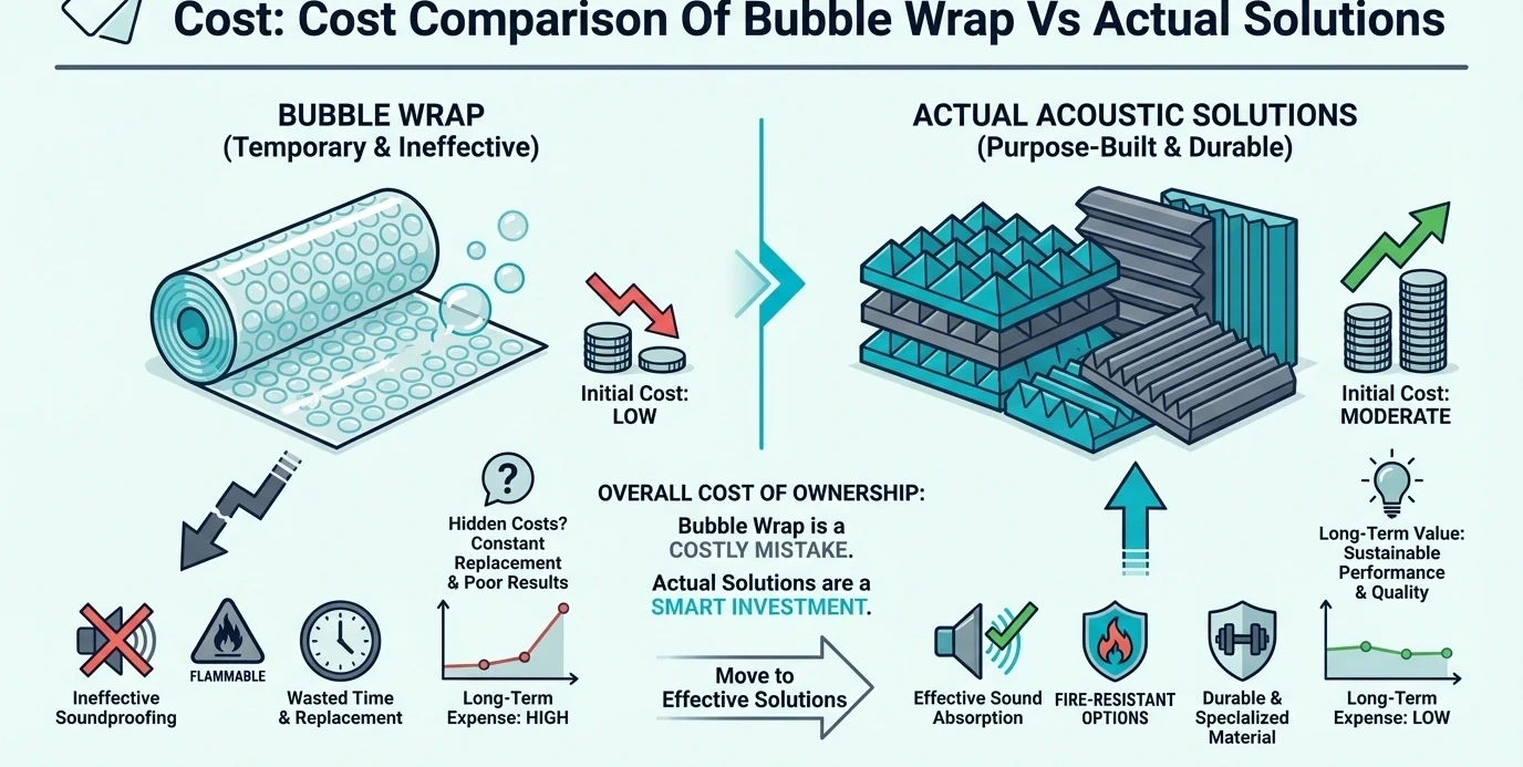 Cost comparison of bubble wrap and real acoustic treatment solutions