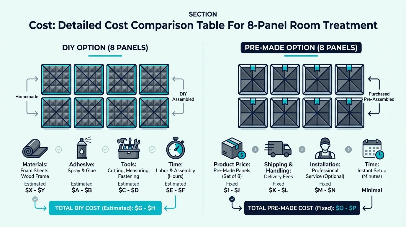 Cost table for treating a room with eight DIY acoustic panels