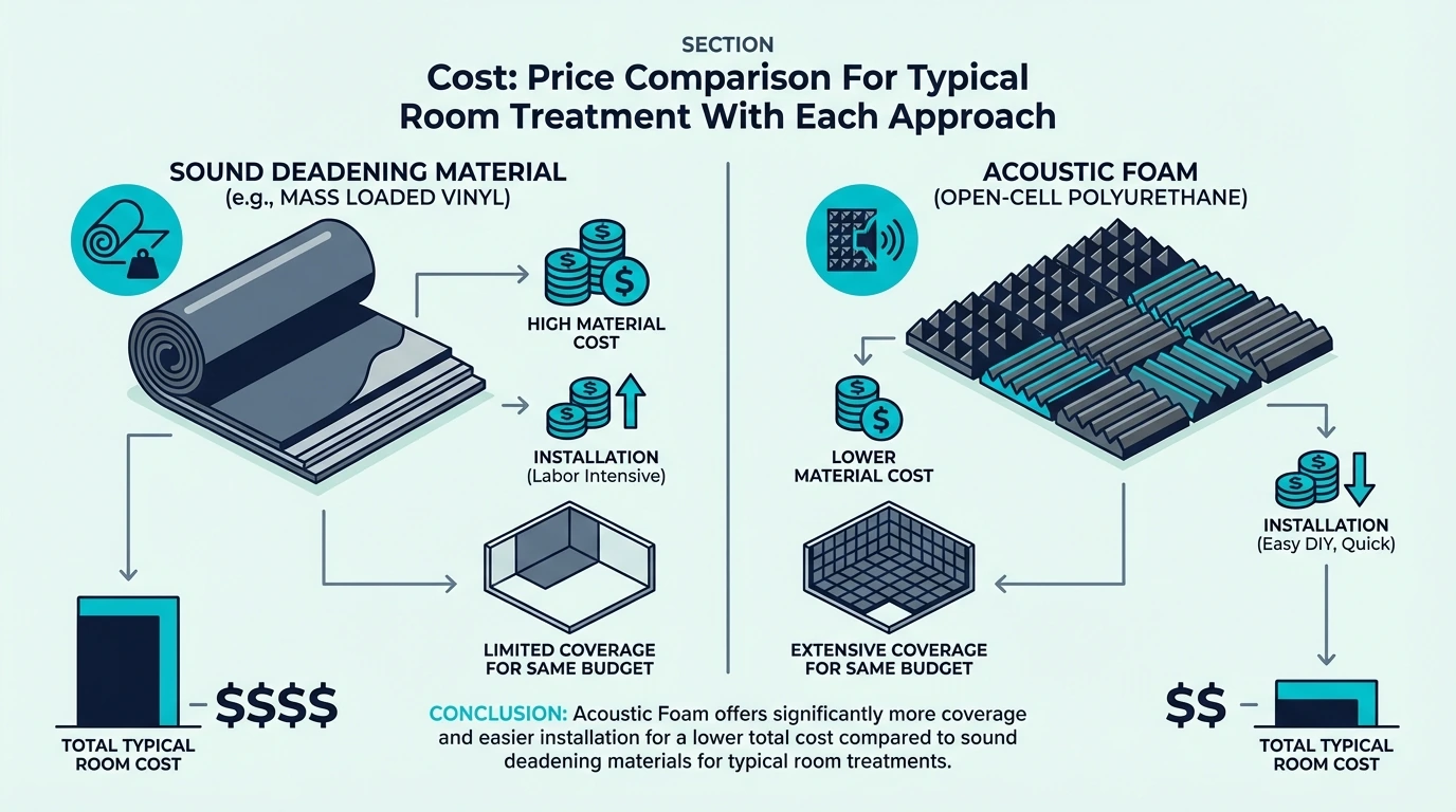 Price comparison for treating a room with sound deadening versus acoustic foam