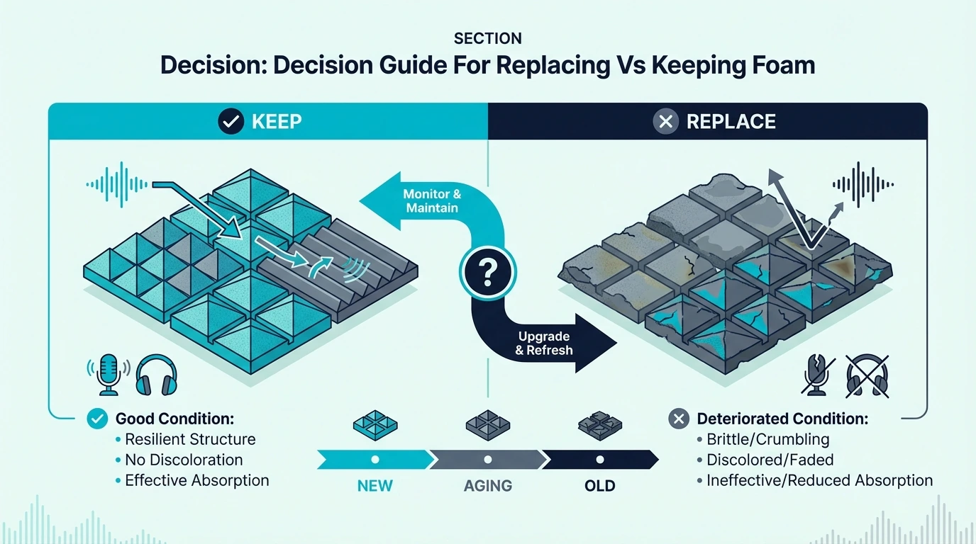 Decision guide for replacing or keeping old acoustic foam