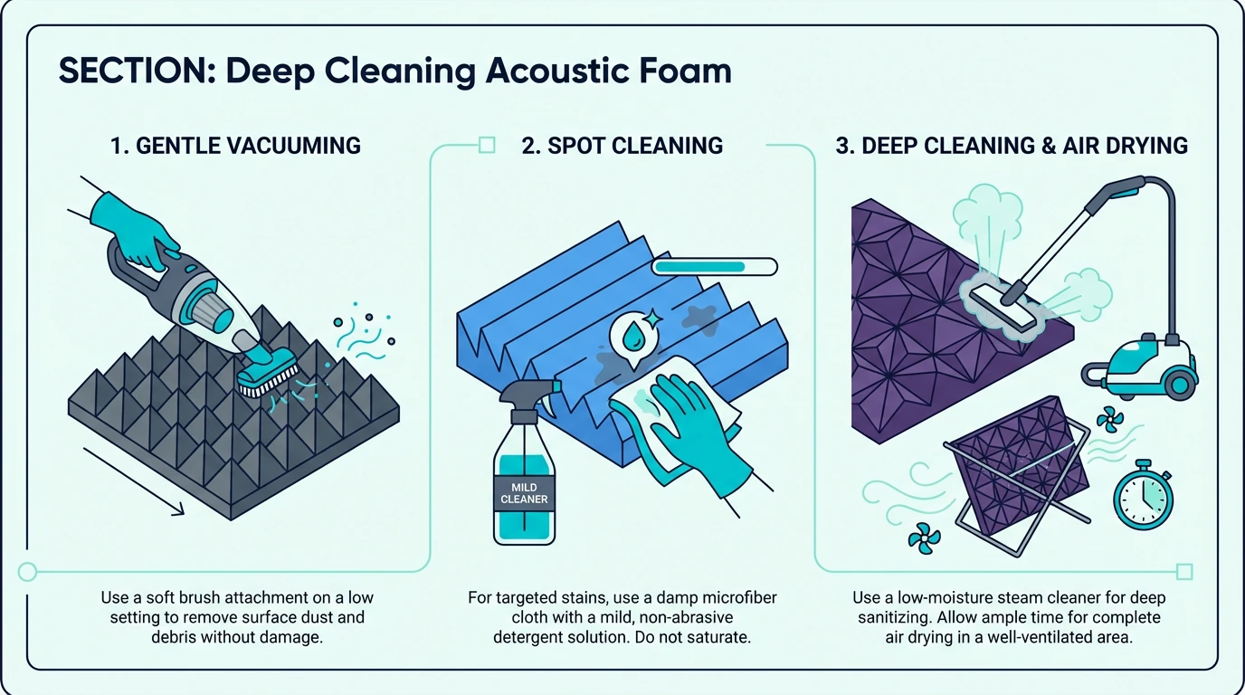 Deep cleaning method for acoustic foam panels