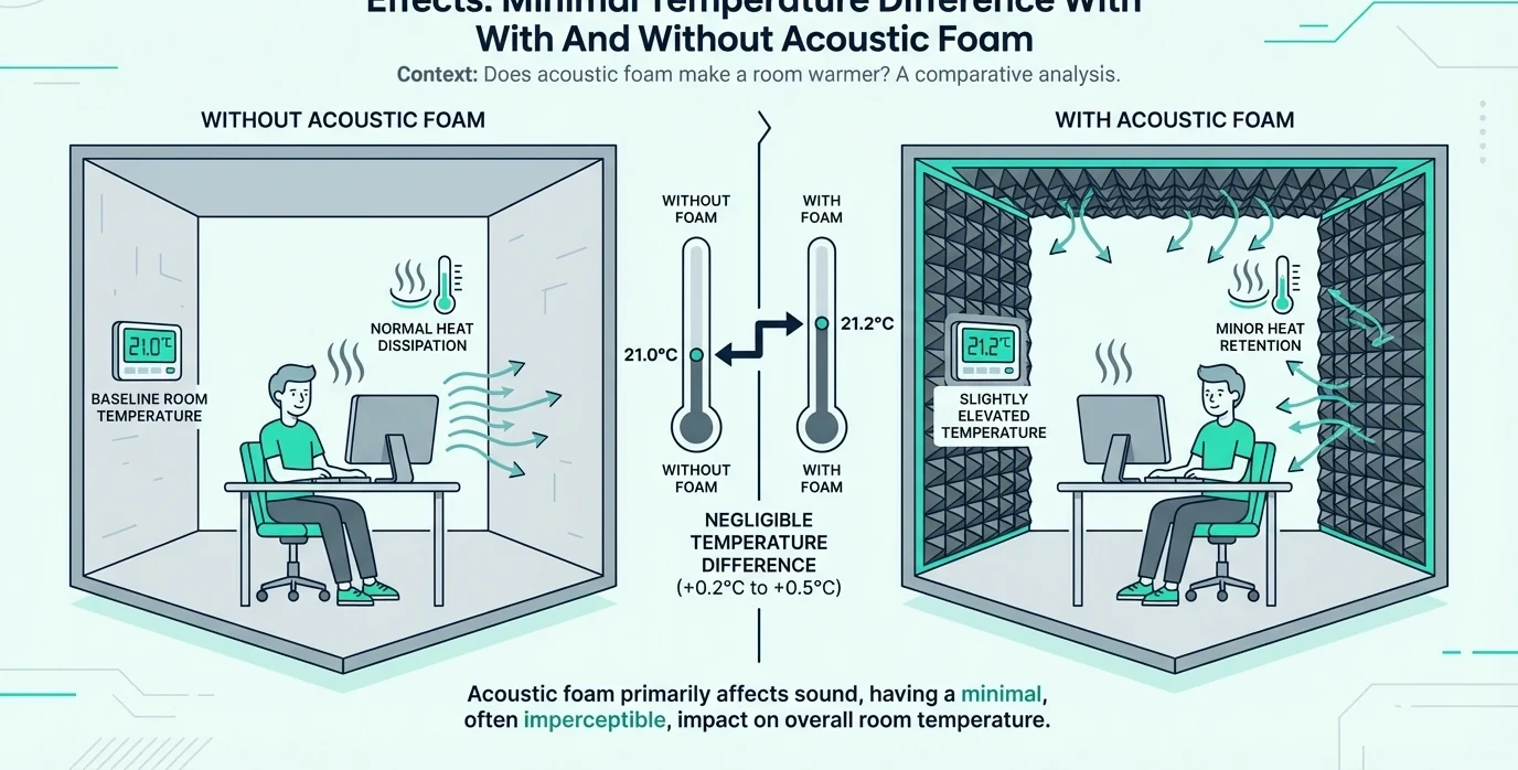 Minimal room temperature difference with and without acoustic foam