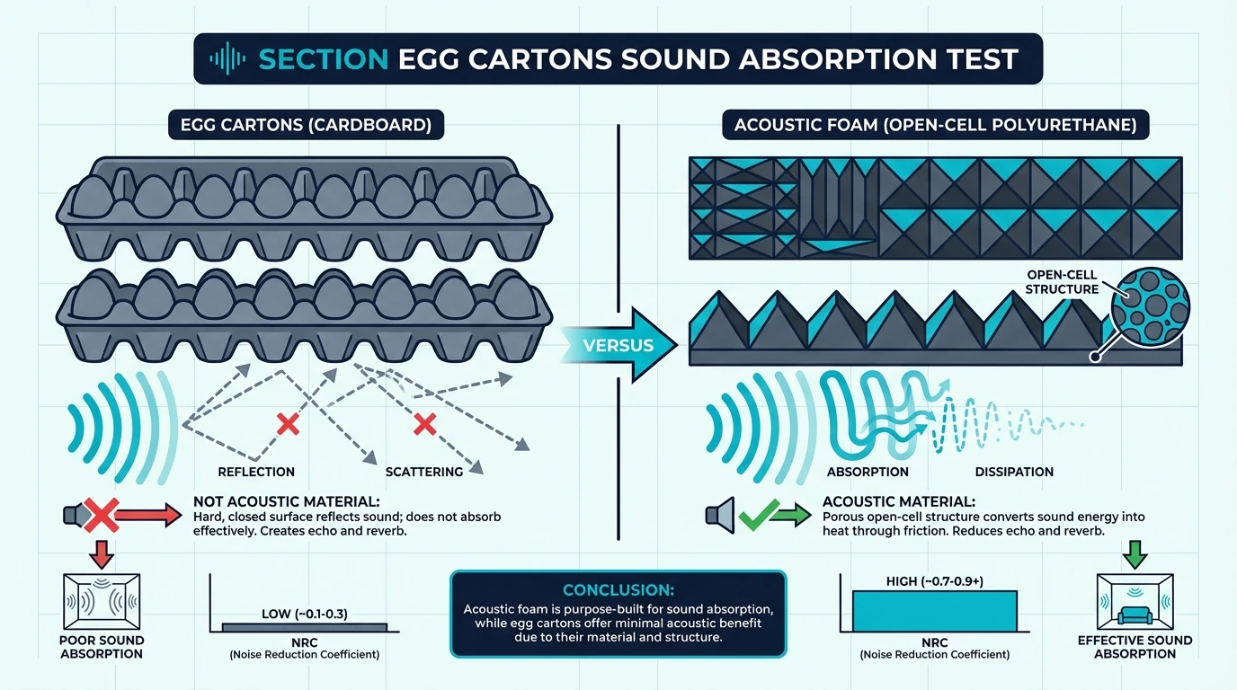Sound absorption test comparing egg cartons and acoustic foam