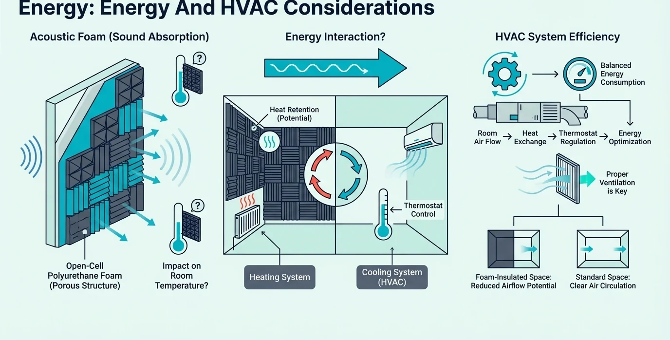 Energy and HVAC considerations for rooms with acoustic foam