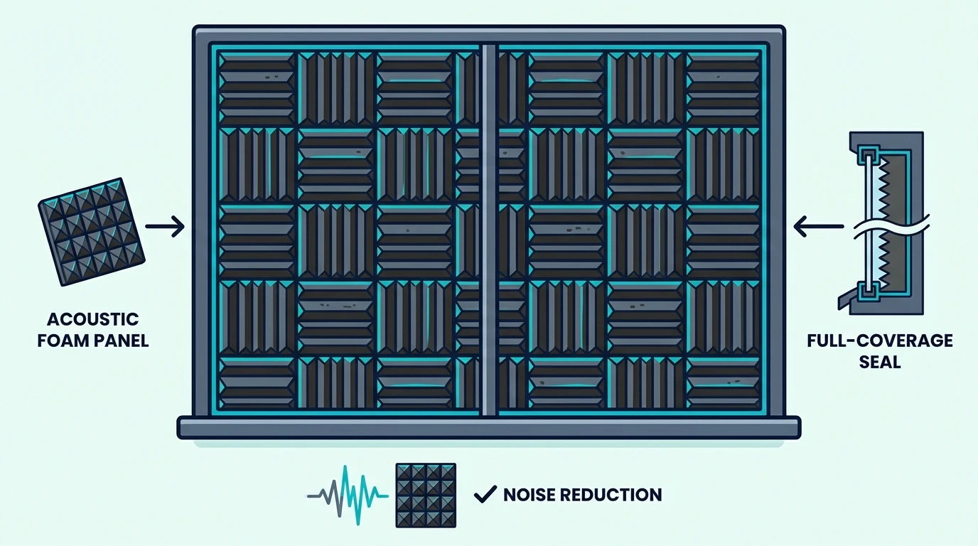 Window fully covered with acoustic foam panels