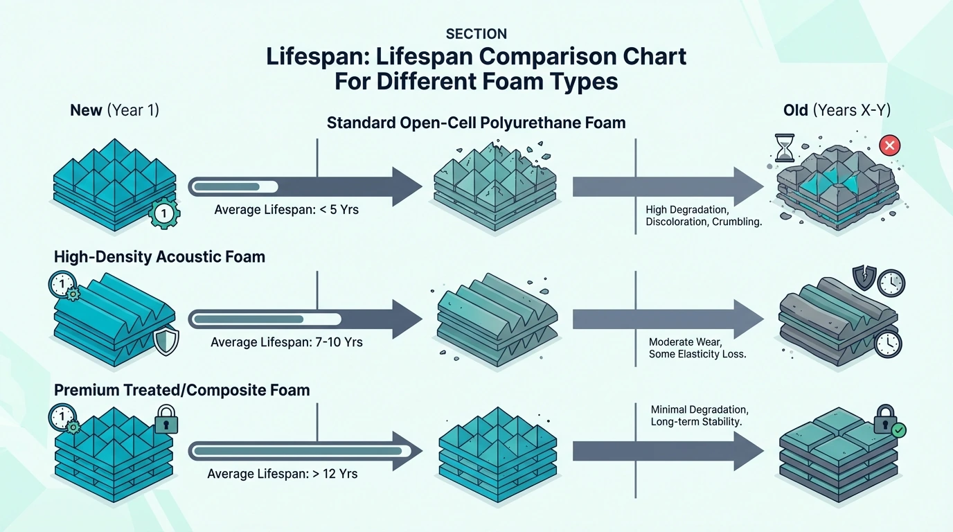 Lifespan comparison chart for different acoustic foam types