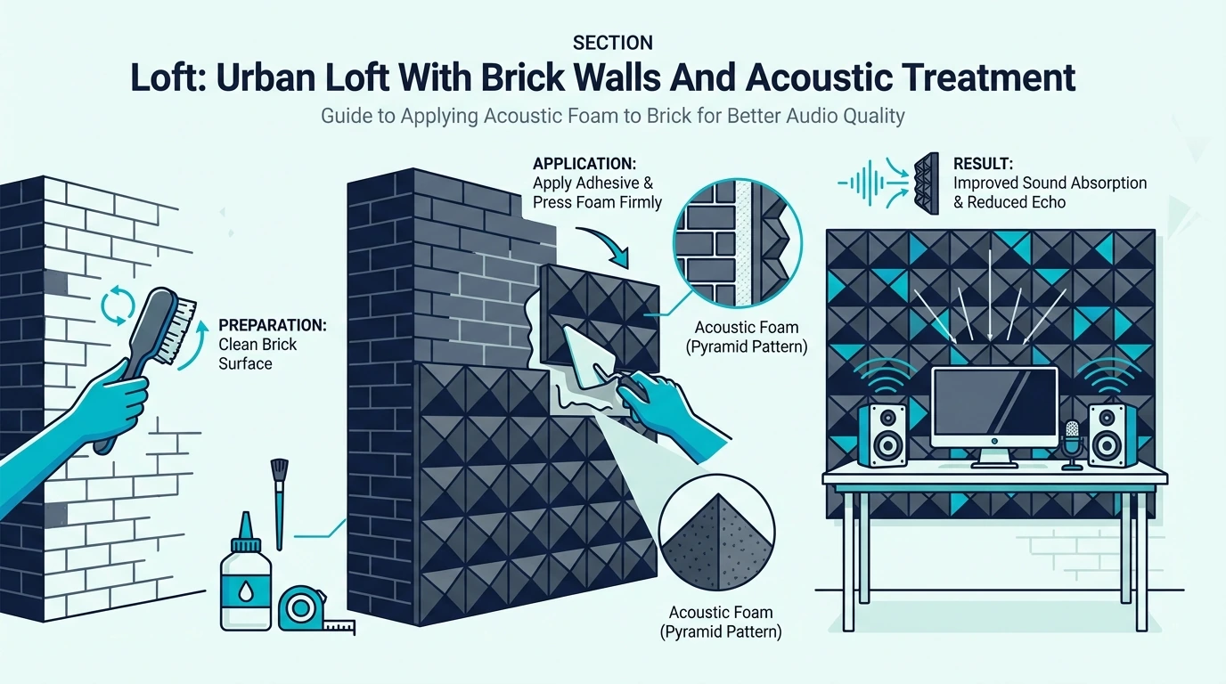 Urban loft with brick walls and acoustic treatment panels