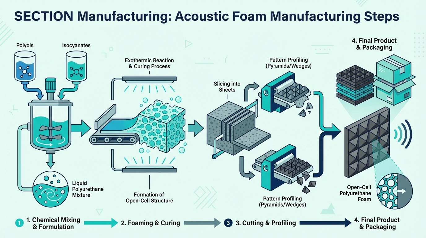 Main steps in acoustic foam manufacturing