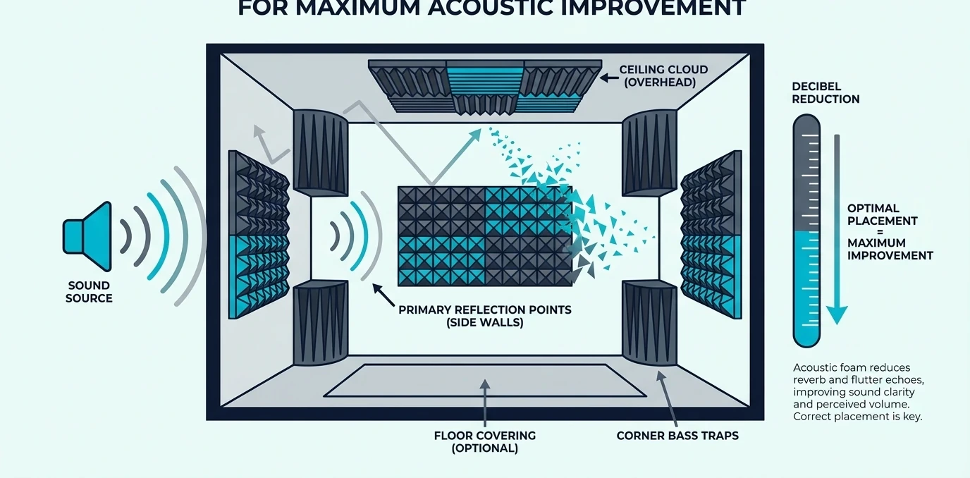 Maximizing optimal foam placement for maximum acoustic improvement