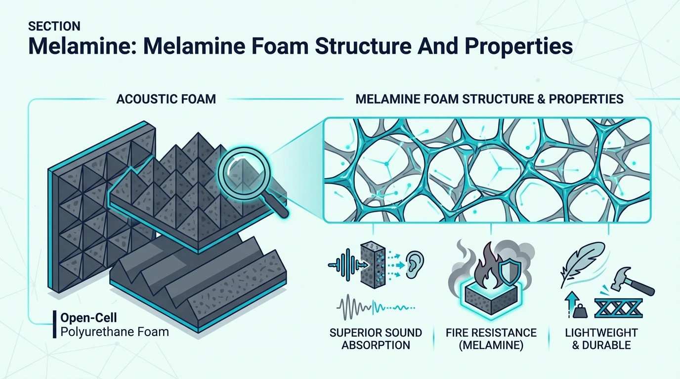 Melamine acoustic foam structure and material properties
