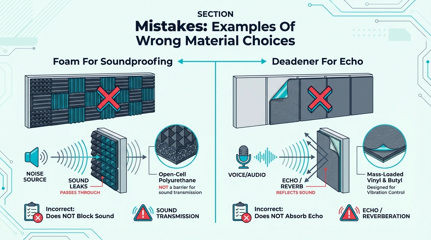 Common mistake of using foam for soundproofing and deadener for echo control