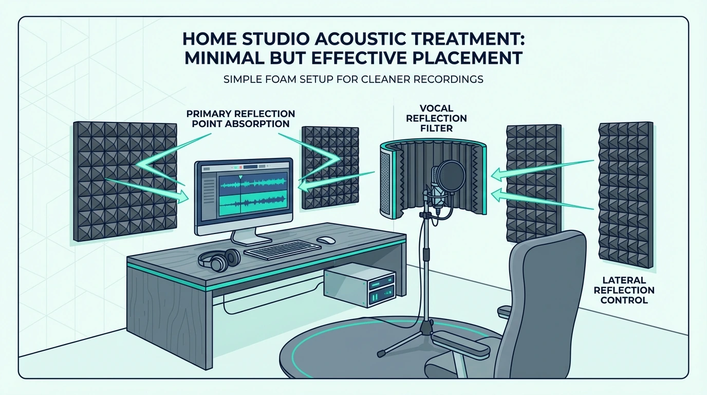 Simple home studio with effective beginner acoustic foam placement