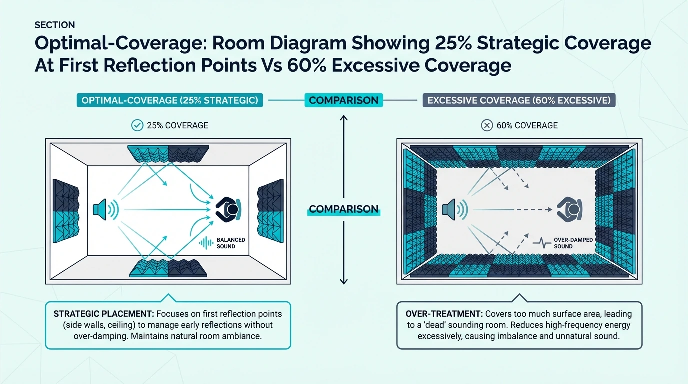 Room diagram comparing 25 percent strategic coverage with excessive coverage