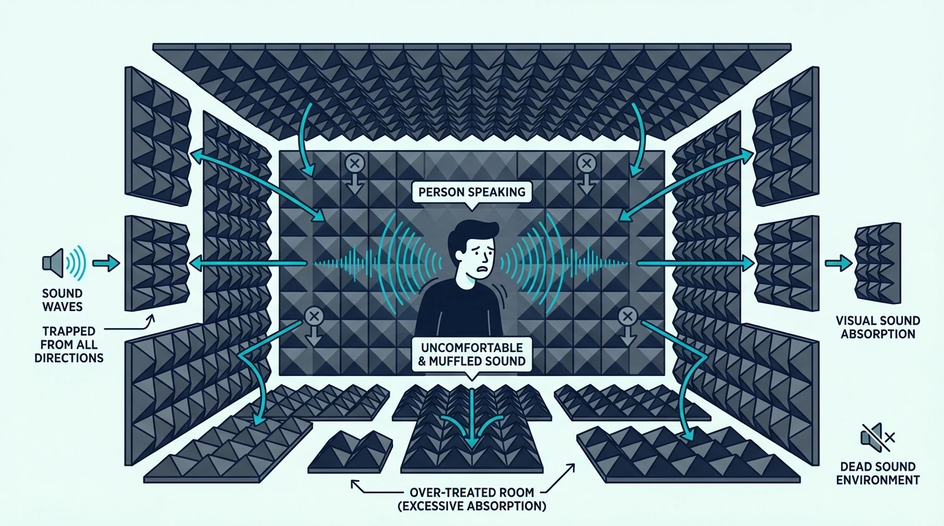 Person in an over-treated room with too much acoustic foam