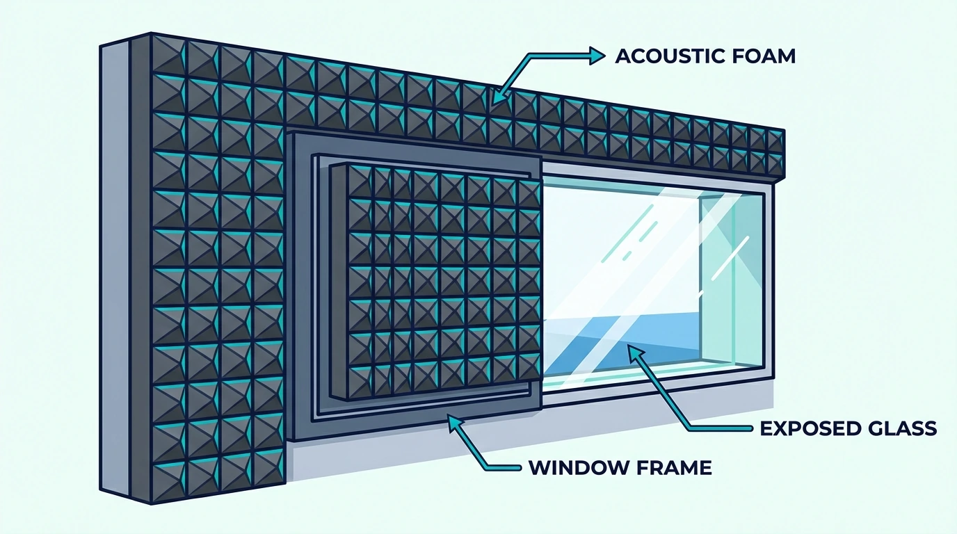 Partial window foam treatment with exposed glass