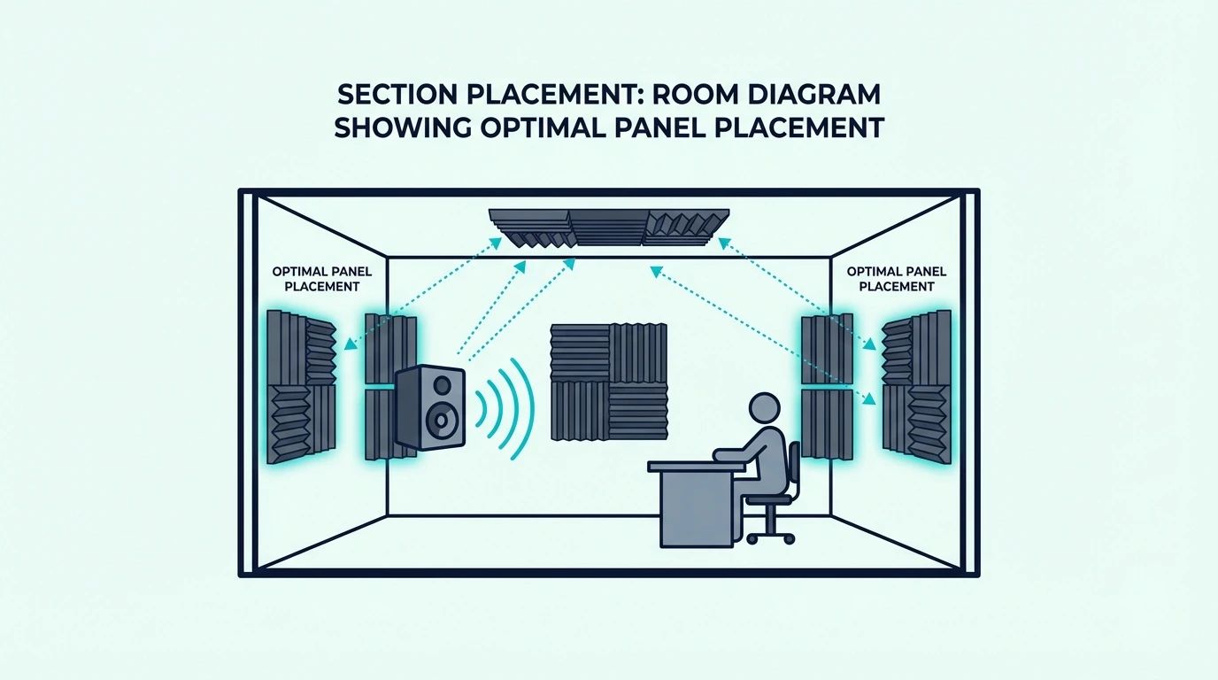 Room diagram showing optimal acoustic foam panel placement