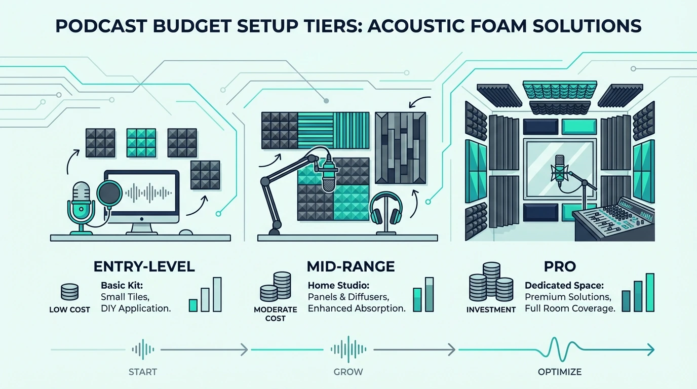 Budget setup tiers for podcast room acoustic foam