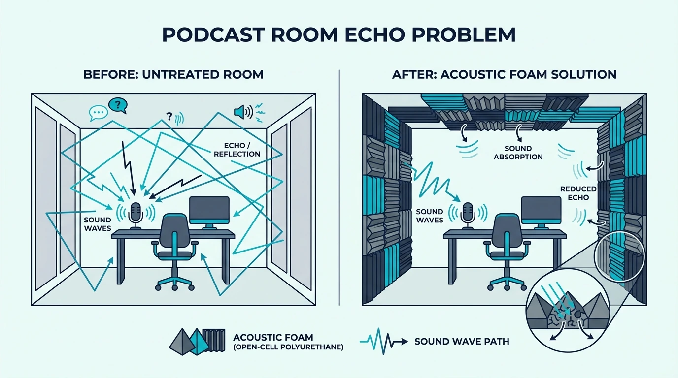 Podcast room echo problem before acoustic treatment