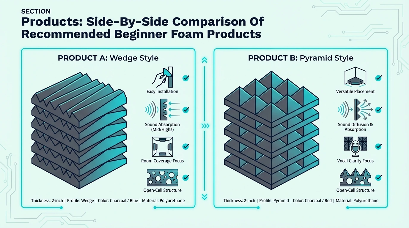 Side-by-side comparison of recommended beginner acoustic foam products