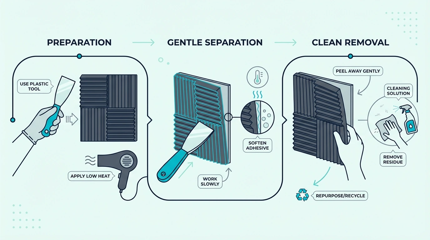 Safe removal techniques for Auralex acoustic foam panels