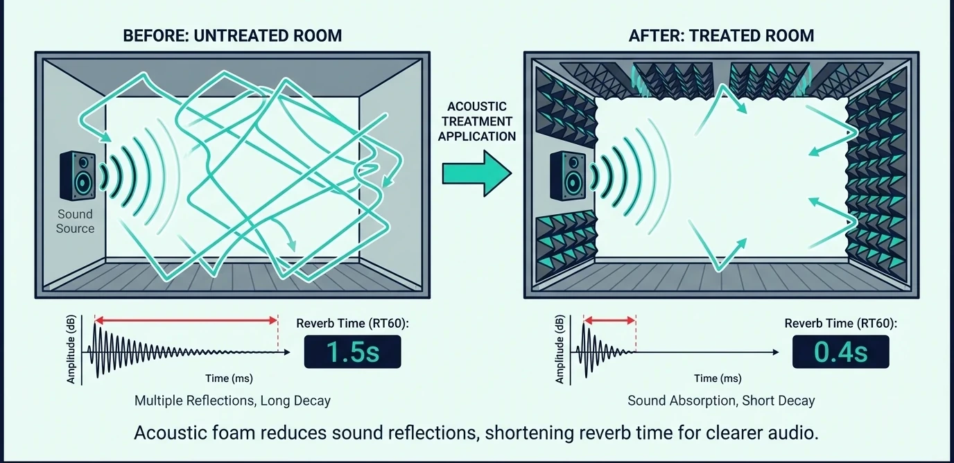 Reverb beforeafter reverb time measurements in treated room