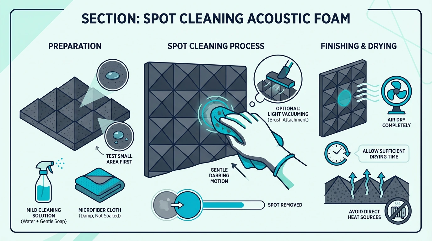 Spot cleaning stains on acoustic foam