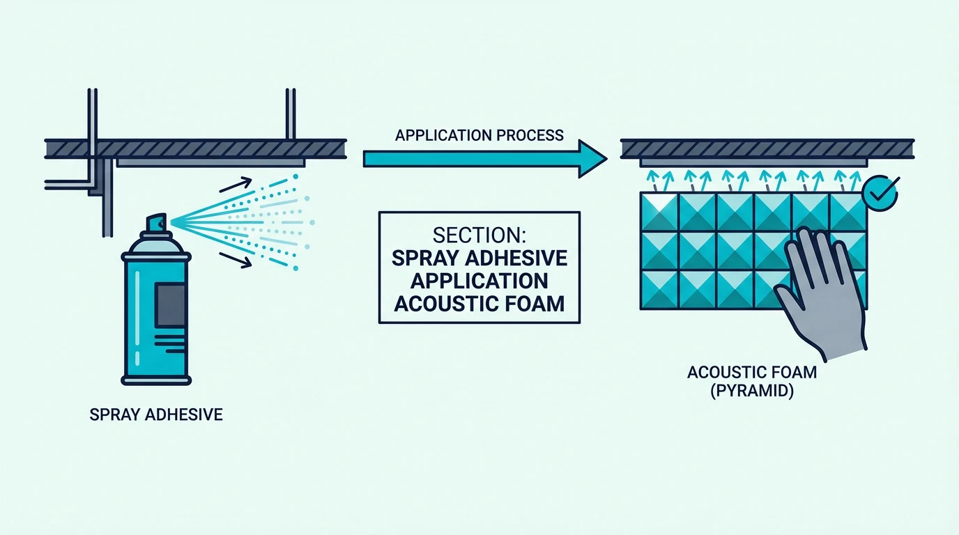 Spray adhesive application acoustic foam