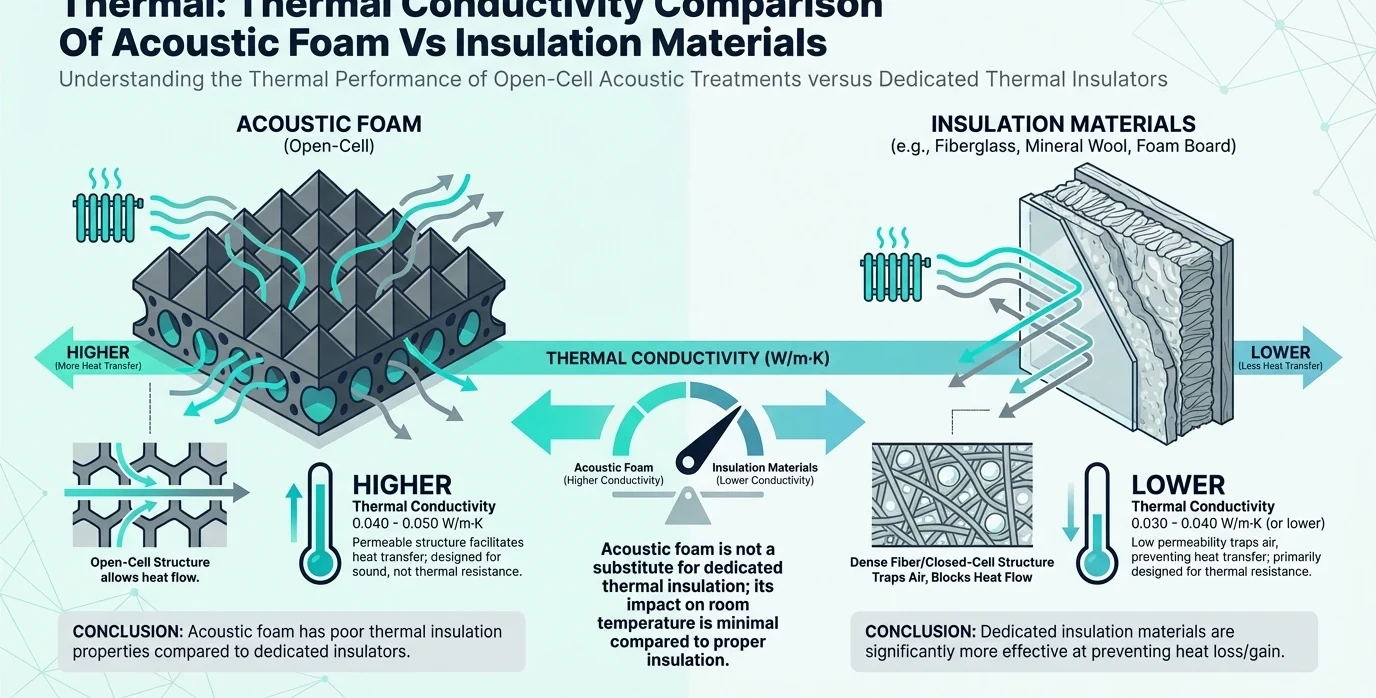 Thermal conductivity comparison of acoustic foam and insulation materials