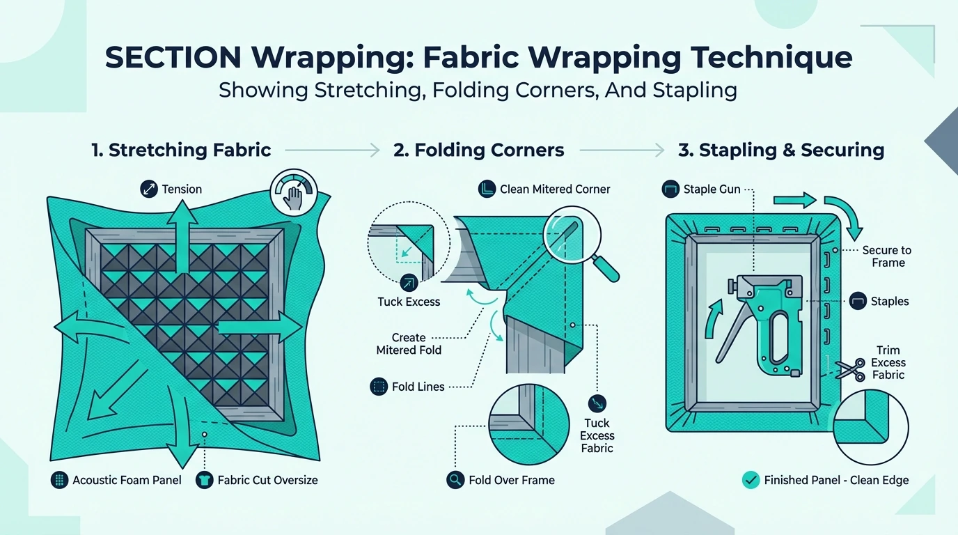 Fabric wrapping technique for DIY acoustic panel corners and staples