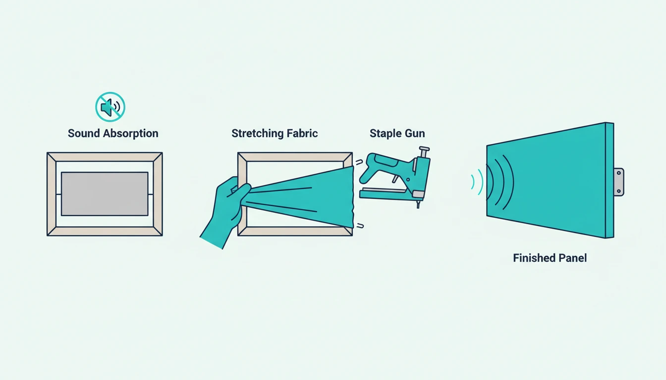 Fabric being stretched and stapled over an acoustic panel