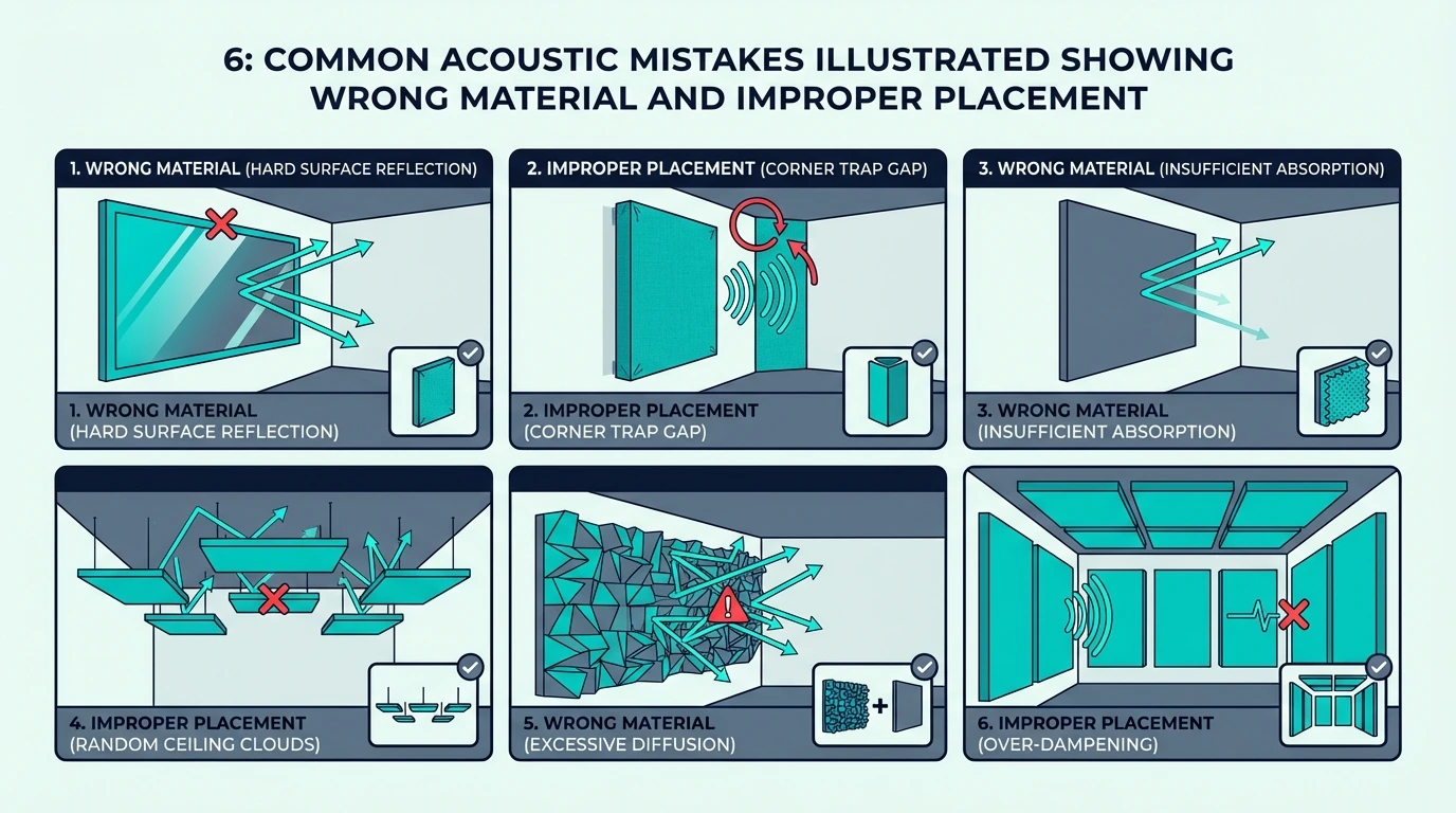 Common concert hall acoustic mistakes with wrong materials and placement