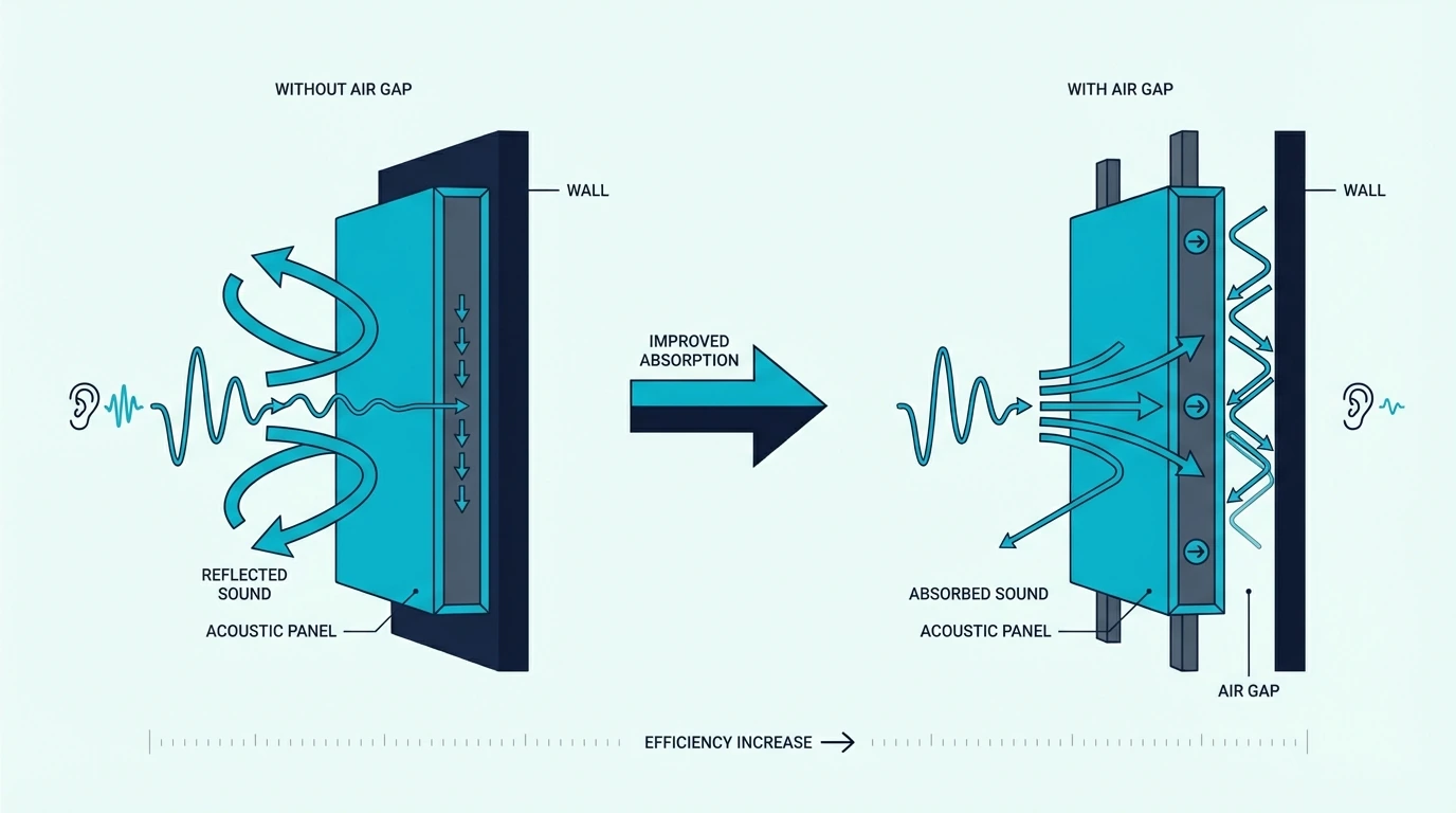 Diagram showing an air gap behind an acoustic panel